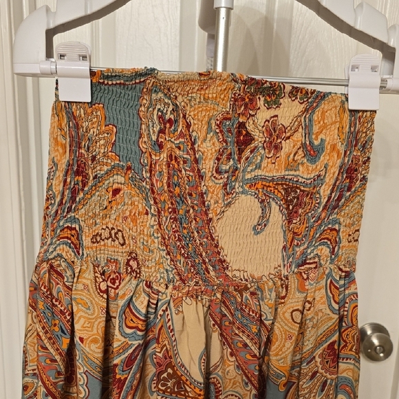 Orange and Brown Pleated Strapless Dress for Casual Resort Wear - Picture 4 of 10